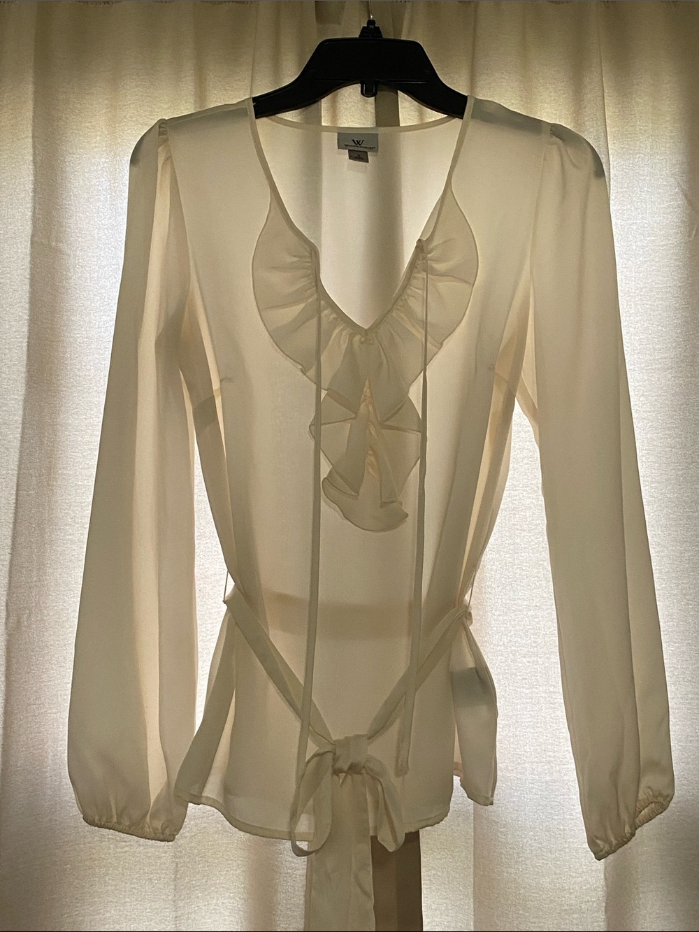 Worthington brand Cream Ruffle Tie-Neck Blouse